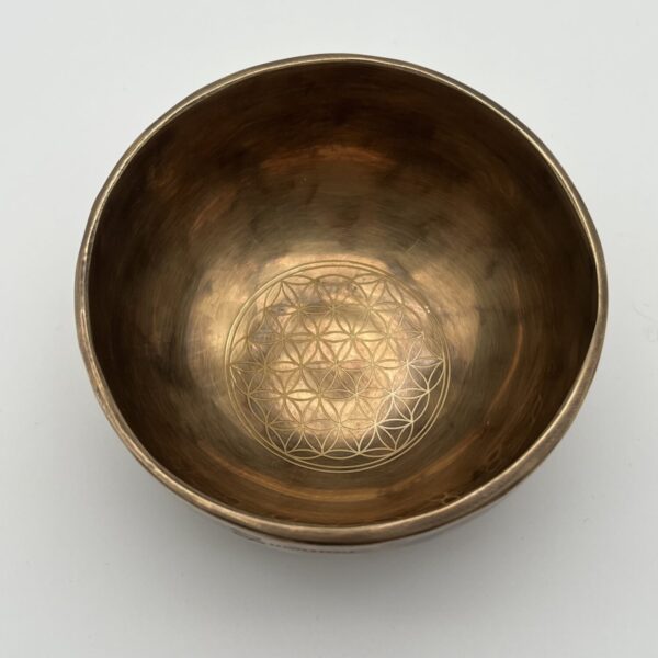 Klangschale Flower of Life 12 cm 404 g Grundton 436,52 Hz., Tigerauge Optik